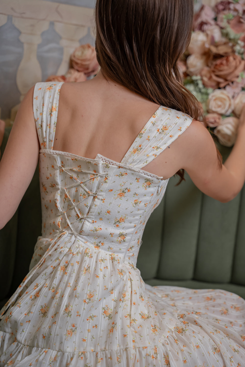 SAME DAY PICK UP - CAMILLE Layered Midi Dress (Yellow Floral Cotton)