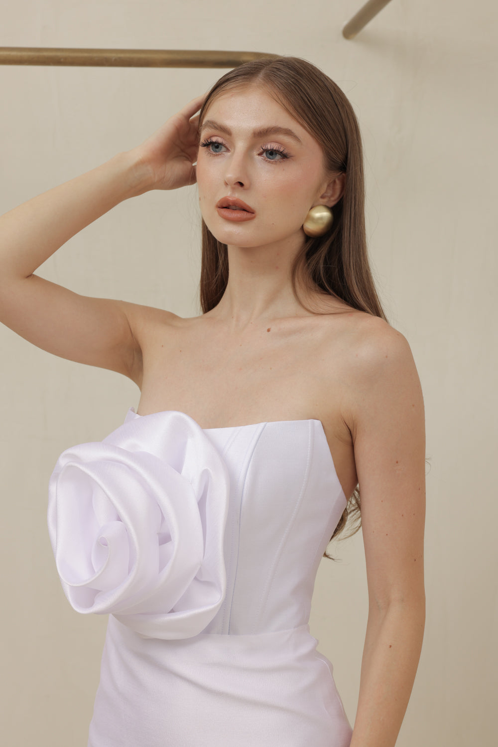 ZOO LABEL COUTURE VIVIENNE GOWN Strapless Corset Pencil Skirt Gown with Oversize Floral Detail (White Gazaar) SAME DAY DELIVERY - MEDIUM