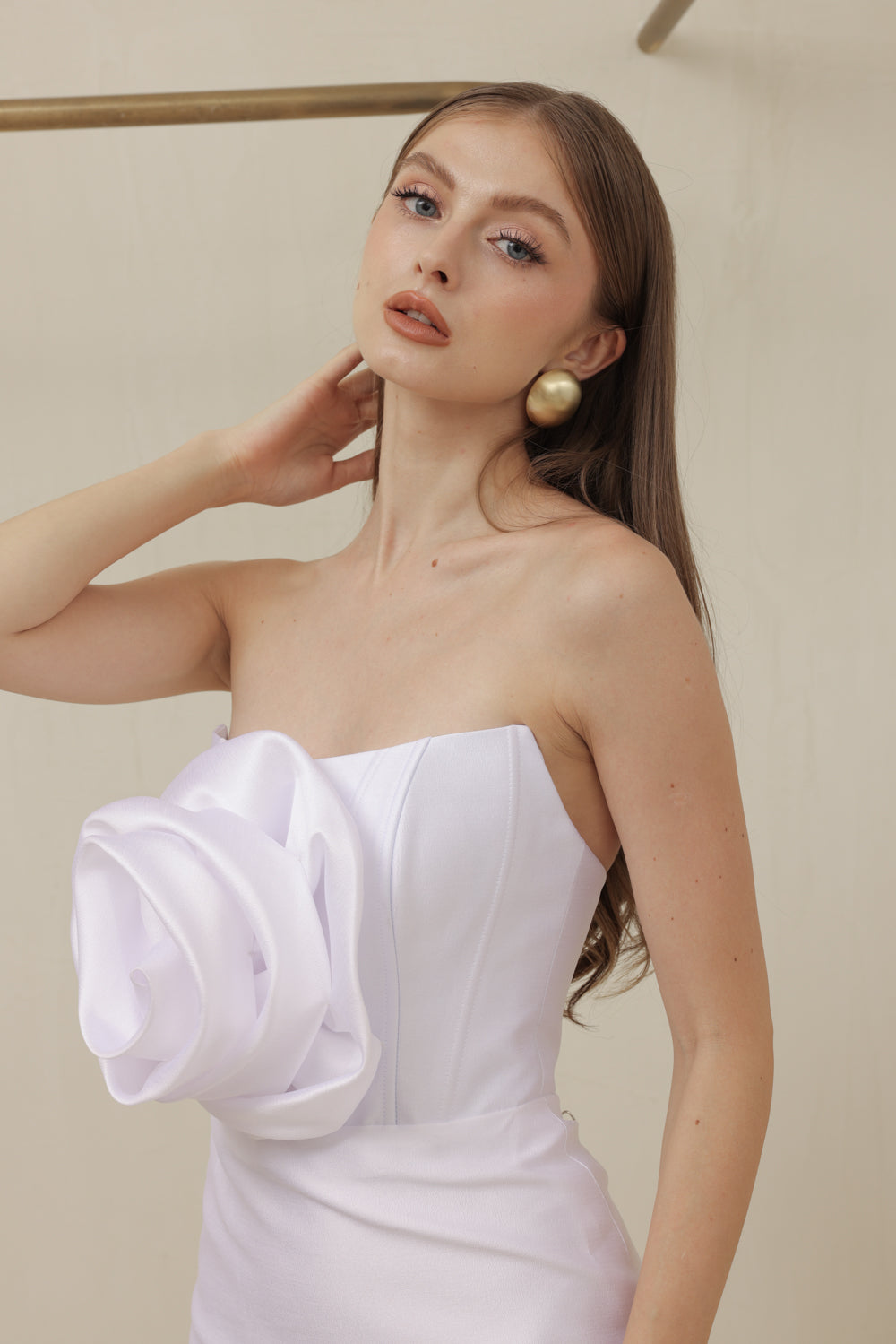 ZOO LABEL COUTURE VIVIENNE GOWN Strapless Corset Pencil Skirt Gown with Oversize Floral Detail (White Gazaar) SAME DAY DELIVERY - MEDIUM