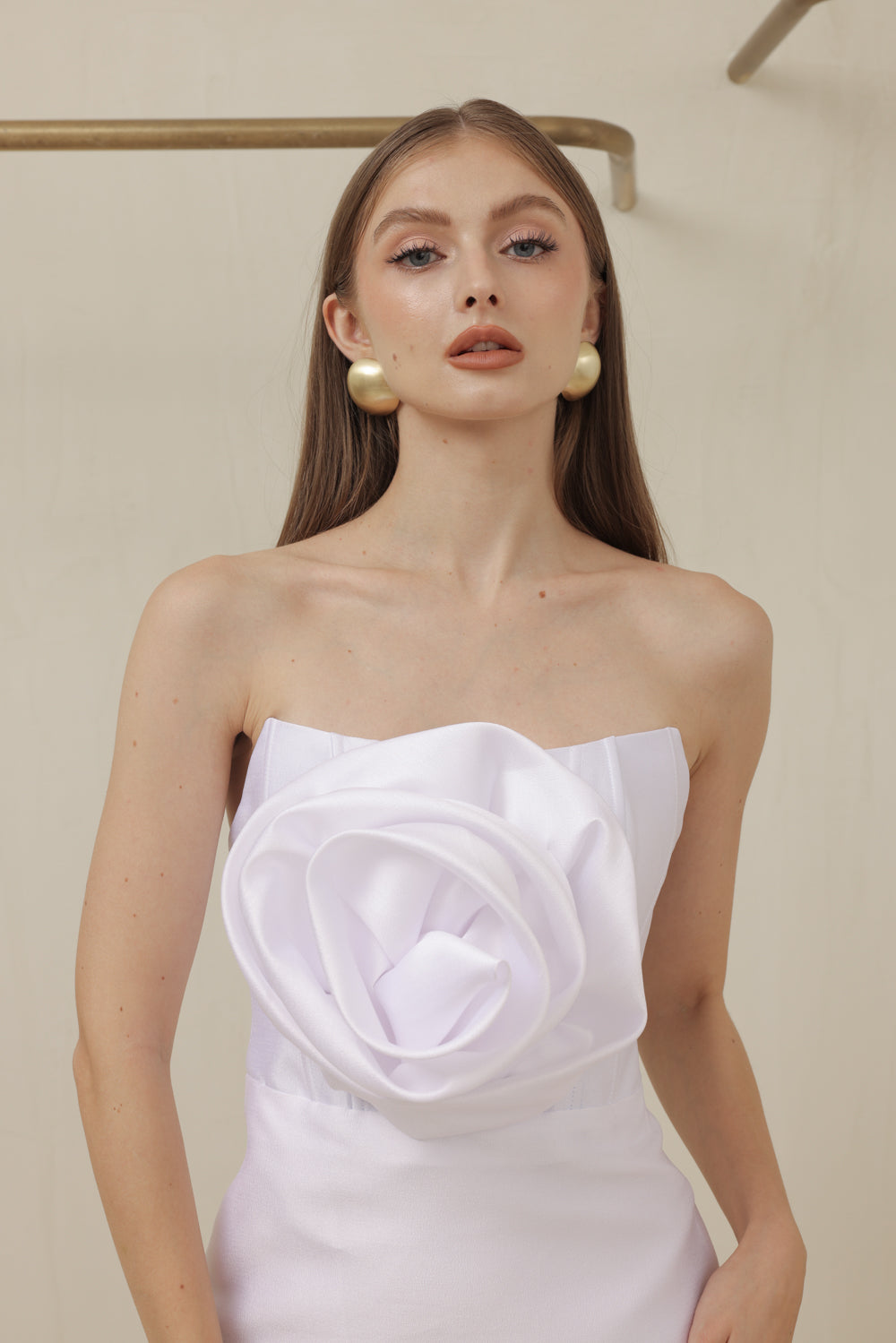 ZOO LABEL COUTURE VIVIENNE GOWN Strapless Corset Pencil Skirt Gown with Oversize Floral Detail (White Gazaar) SAME DAY DELIVERY - MEDIUM