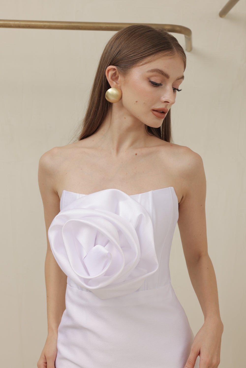 ZOO LABEL COUTURE VIVIENNE GOWN Strapless Corset Pencil Skirt Gown with Oversize Floral Detail (White Gazaar) SAME DAY DELIVERY - MEDIUM