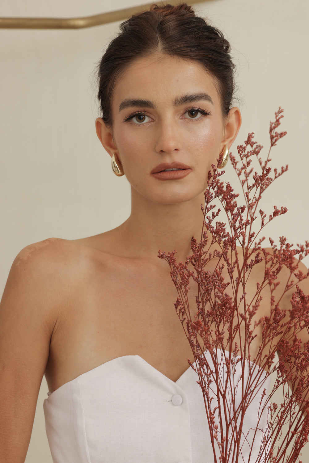 ROMILLY PANT SET Strapless Suit Top and Straight Cut Trouser (White Linen)