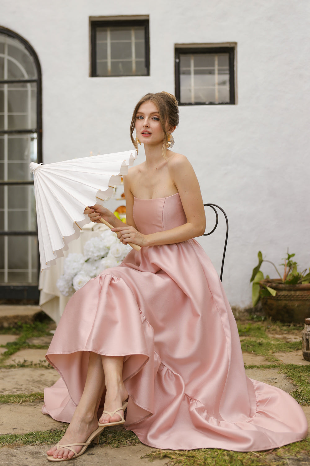 MADELEINE Strapless High Low Gown with Ruffle Hem (Blush Gazaar)
