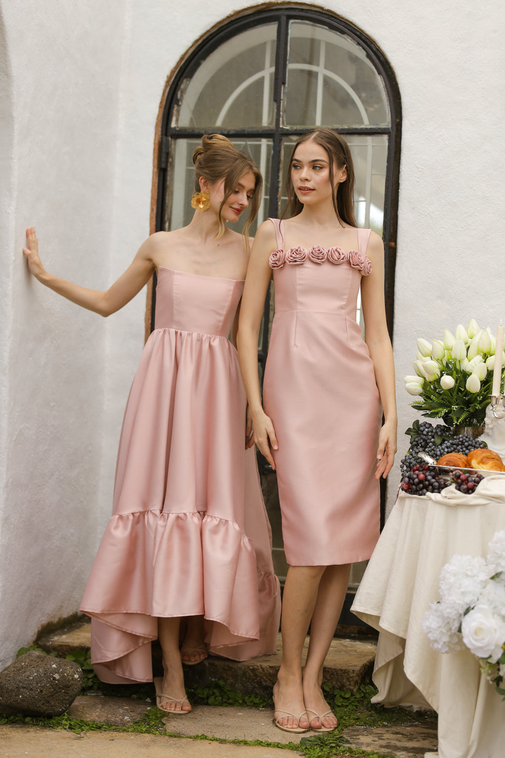 MADELEINE Strapless High Low Gown with Ruffle Hem (Blush Gazaar)