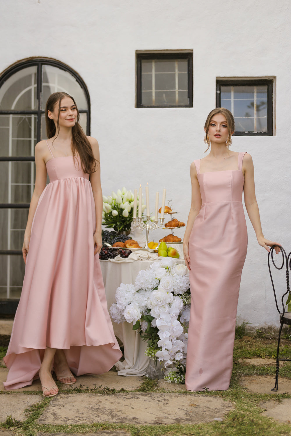 GABRIELA Strappy Straight Cut Gown with Detachable Bow Trail (Blush Gazaar) SAME DAY DELIVERY - SMALL
