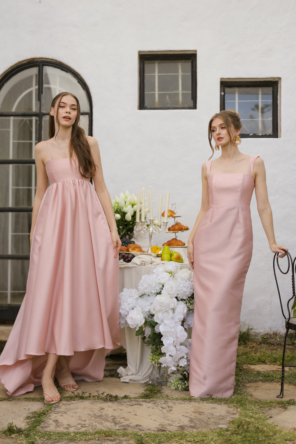GABRIELA Strappy Straight Cut Gown with Detachable Bow Trail (Blush Gazaar) SAME DAY DELIVERY - SMALL