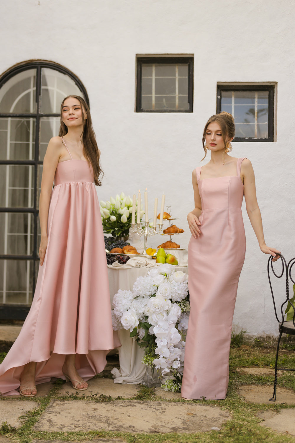 EULALIA Strappy High Low Gown with Covered Button Detail at the Back (Blush Gazaar) SAME DAY DELIVERY - SMALL