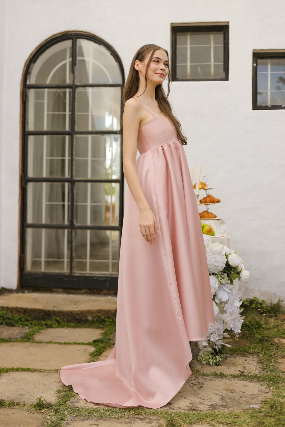 EULALIA Strappy High Low Gown with Covered Button Detail at the Back (Blush Gazaar) SAME DAY DELIVERY - SMALL
