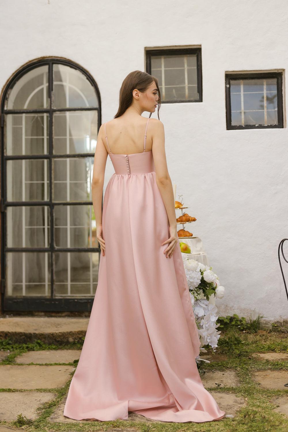 EULALIA Strappy High Low Gown with Covered Button Detail at the Back (Blush Gazaar) SAME DAY DELIVERY - SMALL