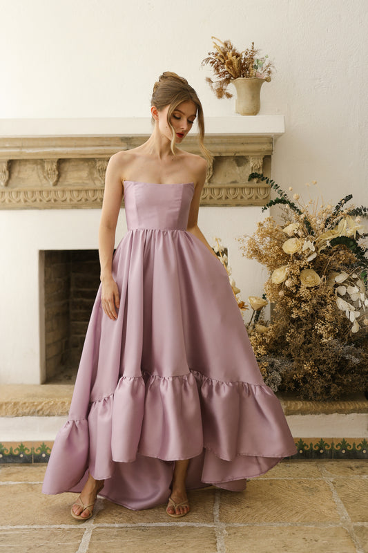 MADELEINE Strapless High Low Gown with Ruffle Hem (Lavender Gazaar)