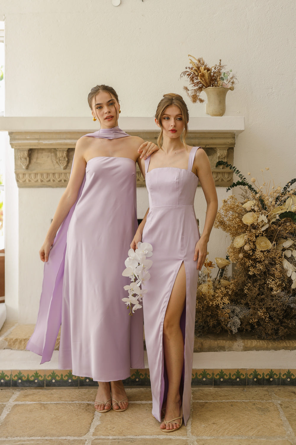 MANUELA Strappy Straight Cut Maxi with Slit (Lavender Sc Silk) SAME DAY DELIVERY - SMALL