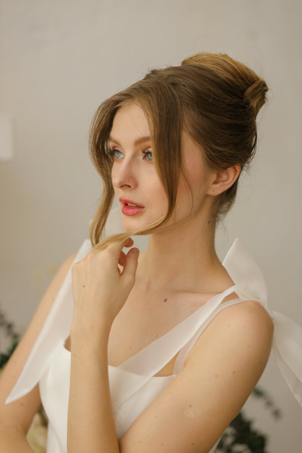 DOMIKA Sleeveless Bow Midi Dress with Drop Waist Shirred Skirt (Ivory White Matte Organdy) SAME DAY DELIVERY - SMALL