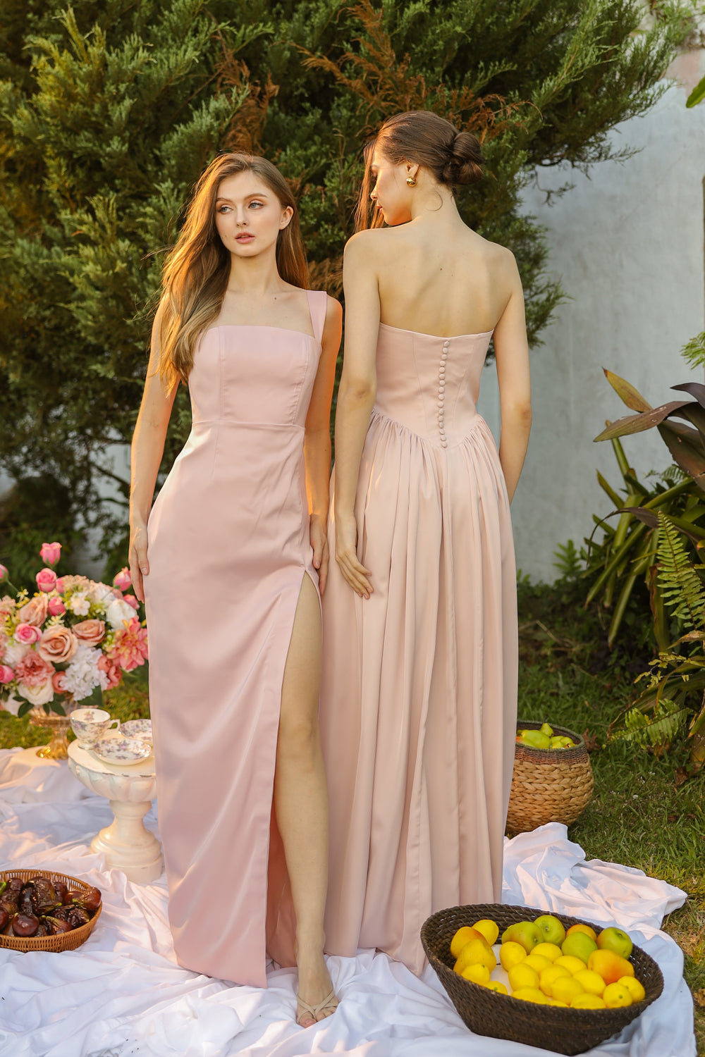 MANUELA Strappy Straight Cut Maxi with Slit (Soft Pink Korean Silk) SAME DAY DELIVERY - SMALL
