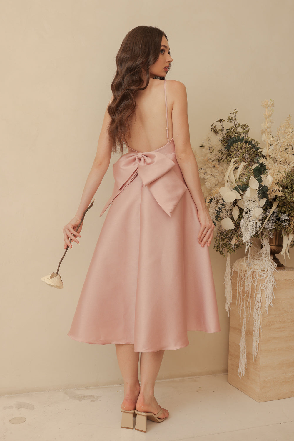 midi dress with bow ODETTE Strappy Midi Dress with Bow Back (Old Rose Gazaar)