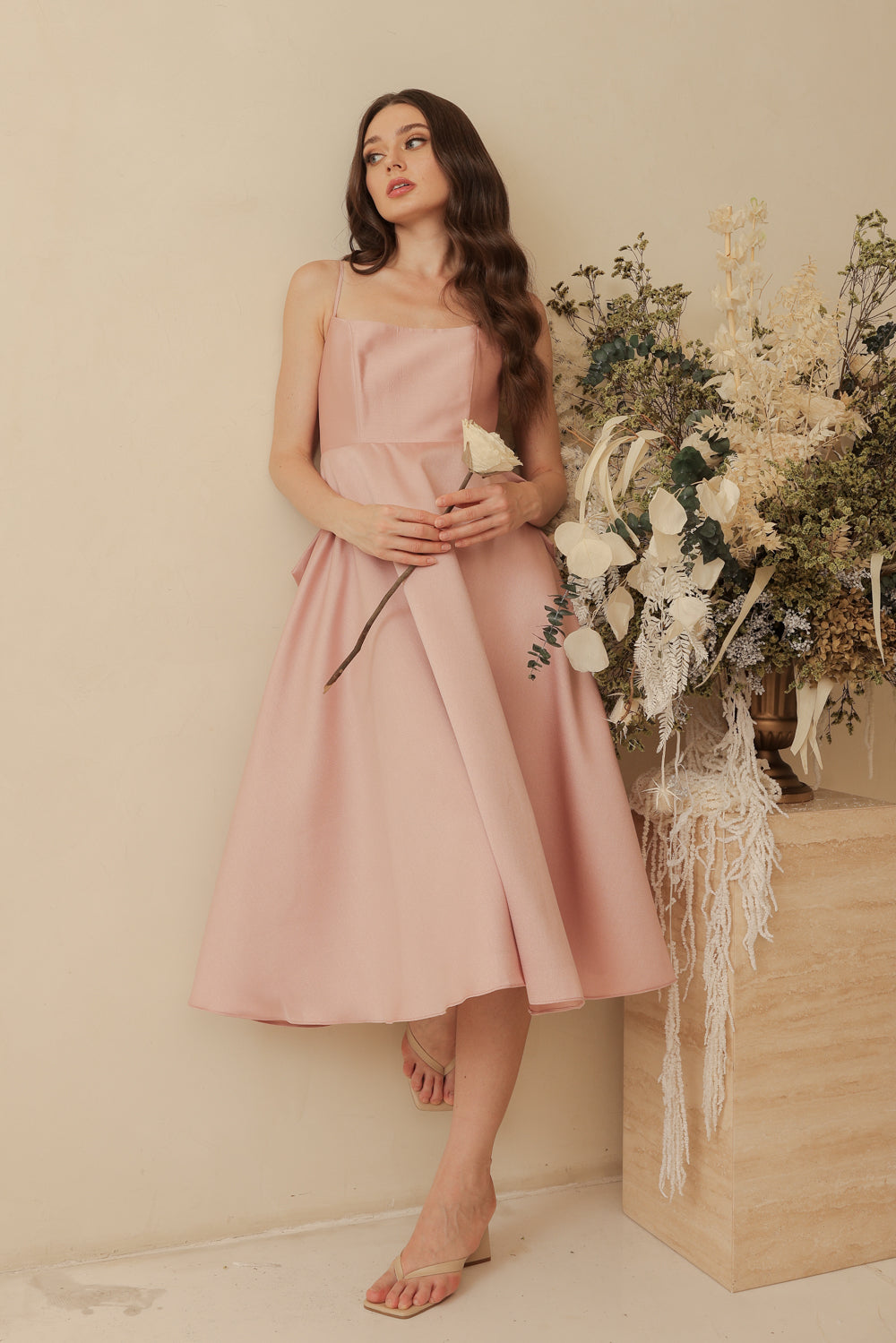 ODETTE Strappy Midi Dress with Bow Back (Old Rose Gazaar) SAME DAY DELIVERY - SMALL AND LARGE