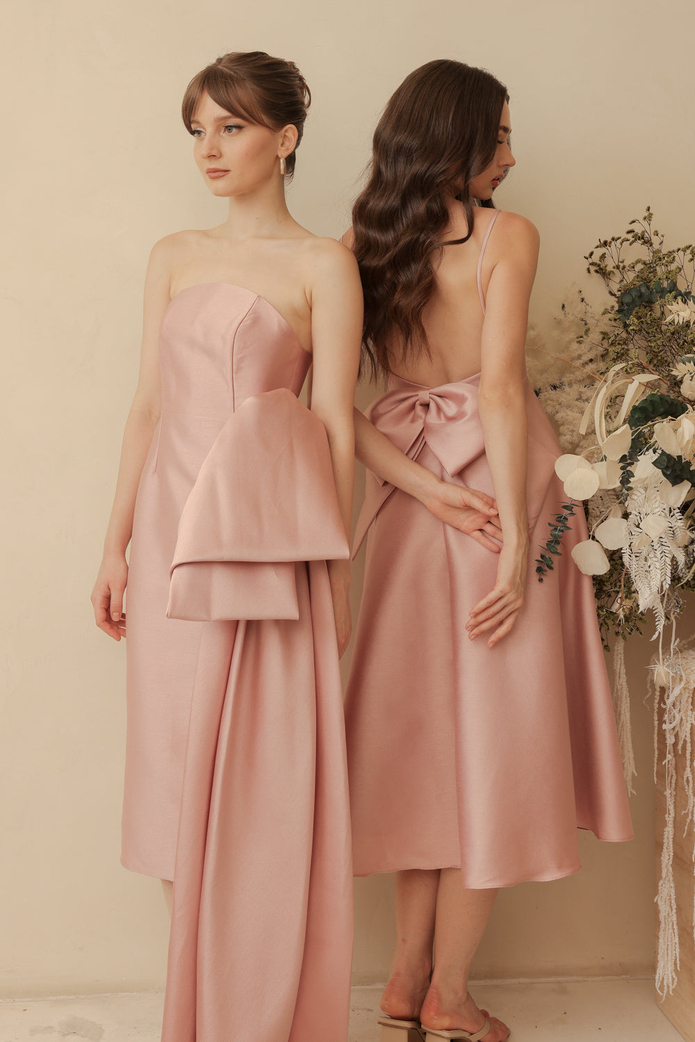 ODETTE Strappy Midi Dress with Bow Back (Old Rose Gazaar) SAME DAY DELIVERY - SMALL AND LARGE