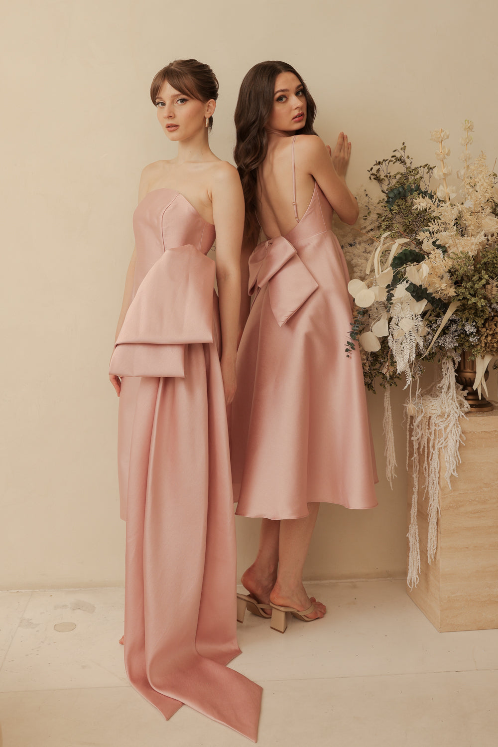 ODETTE Strappy Midi Dress with Bow Back (Old Rose Gazaar) SAME DAY DELIVERY - SMALL AND LARGE