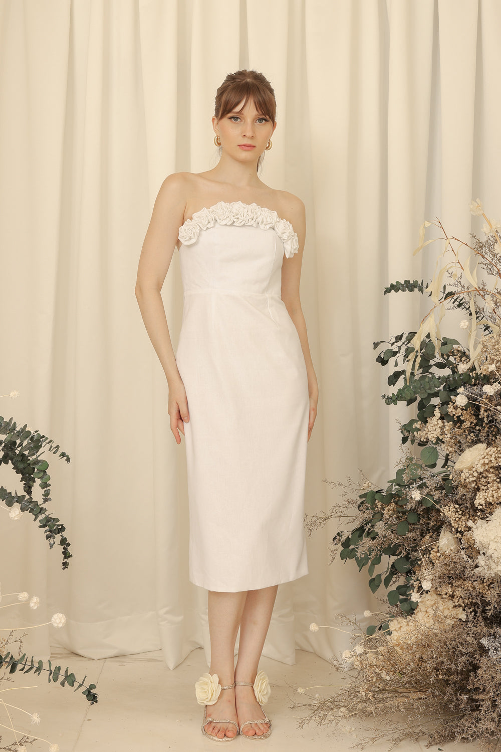 Lace White Strapless Pencil Dress Midi Dress White Pencil Skirt