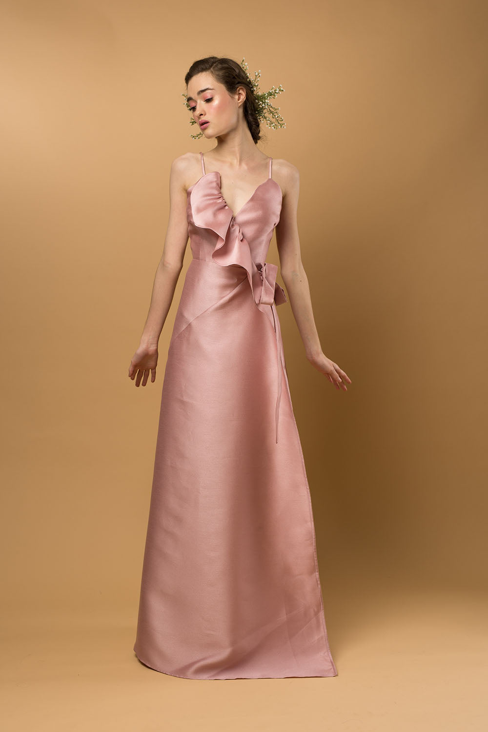 blush pink color dress I DO BY ZOO: CONSTANZA Ruffled Wrap Maxi Dress (Blush Pink) – Zoo Label
