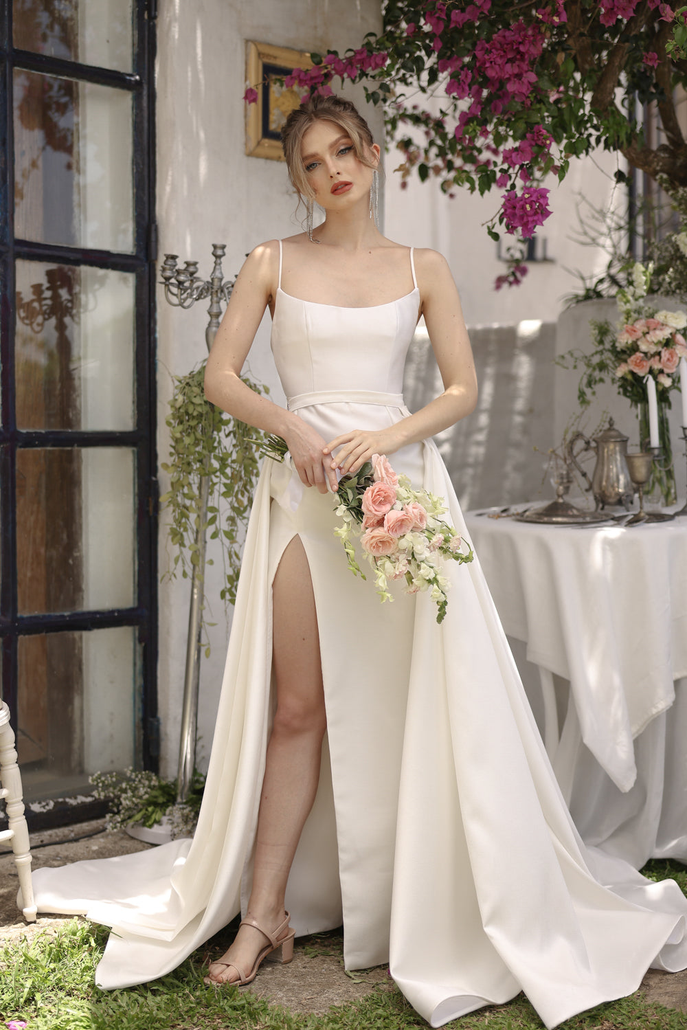 ANTONELLA GOWN Scoop Neckline High Slit Gown with Detachable Ball Skir Zoo Label ANTONELLA GOWN Scoop Neckline High Slit Gown with Detachable Ball Skir Zoo Label
