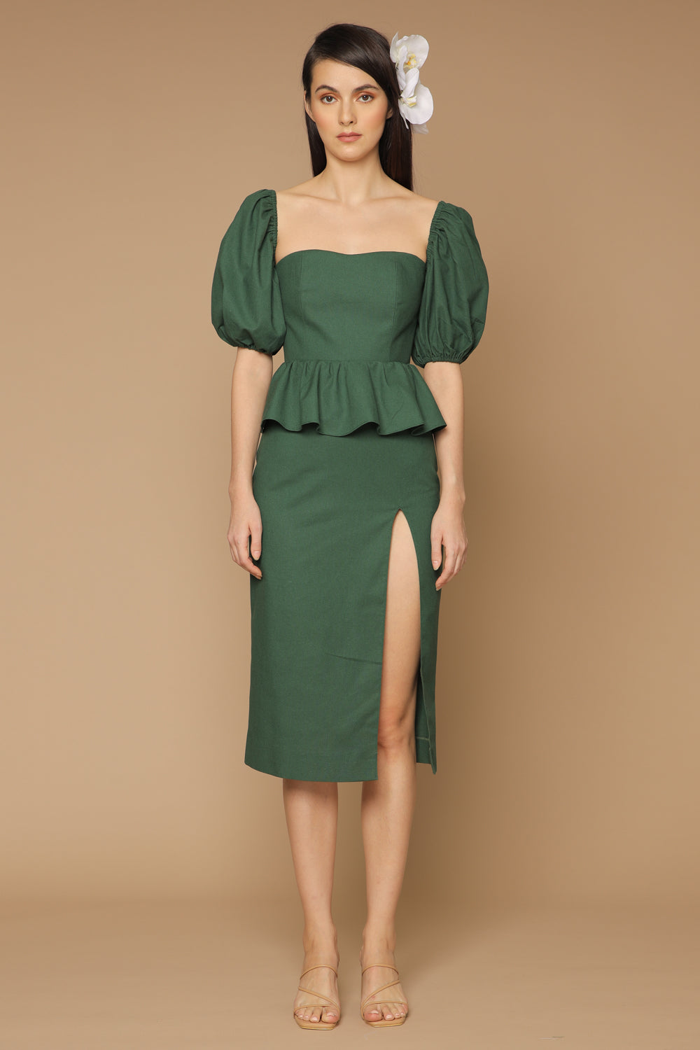 Peplum midi hotsell dress with sleeves