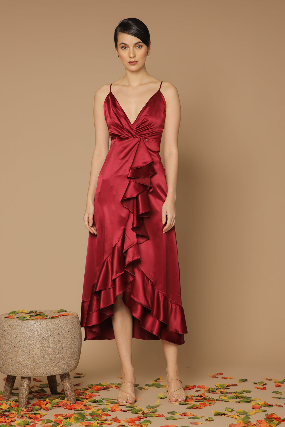 Ruffle best sale silk dress