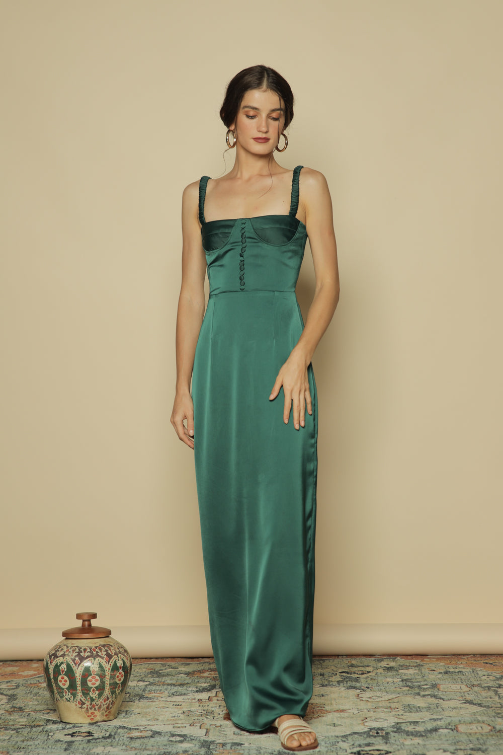 delphine button satin maxi dress Ghost Delphine Button Satin Maxi Dress