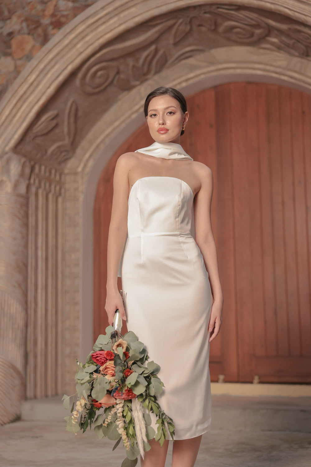 white silk dress with scarf Monaco White scarf in Silk Satin