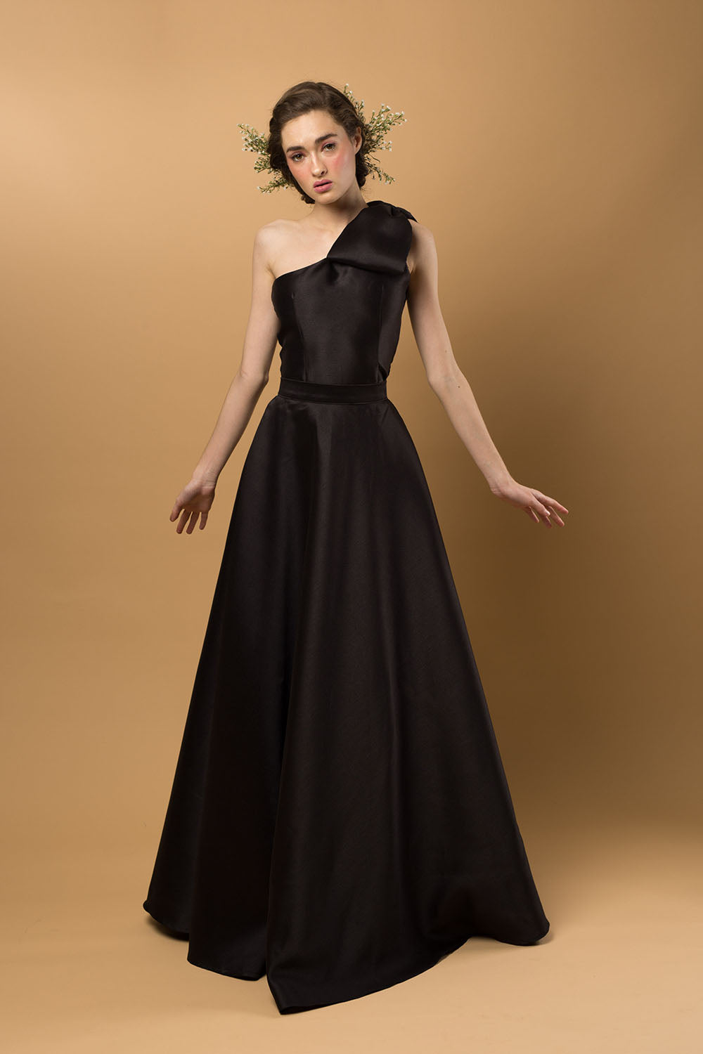 I DO BY ZOO VIOLETA Gown Set Asymmetric Bow Top and Ball Skirt Black Gazar