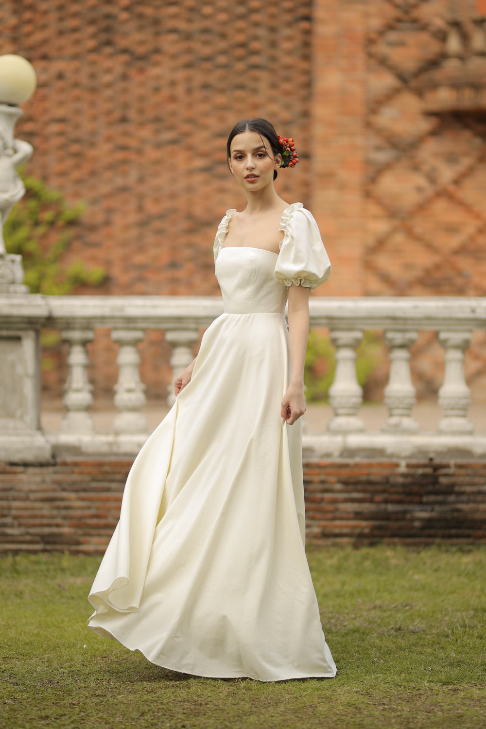 CONCEPCION Puff Sleeve Cross Tie Back Maxi Dress (White Linen) CONCEPCION Puff Sleeve Cross Tie Back Maxi Dress (White Linen)