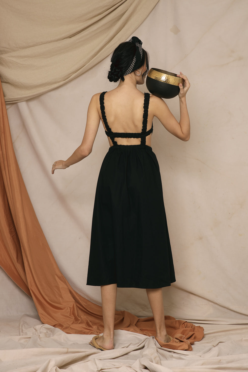 SIERRA Gartered Backless Midi Dress (Black Linen) Zoo Label SIERRA Gartered Backless Midi Dress (Black Linen) Zoo Label