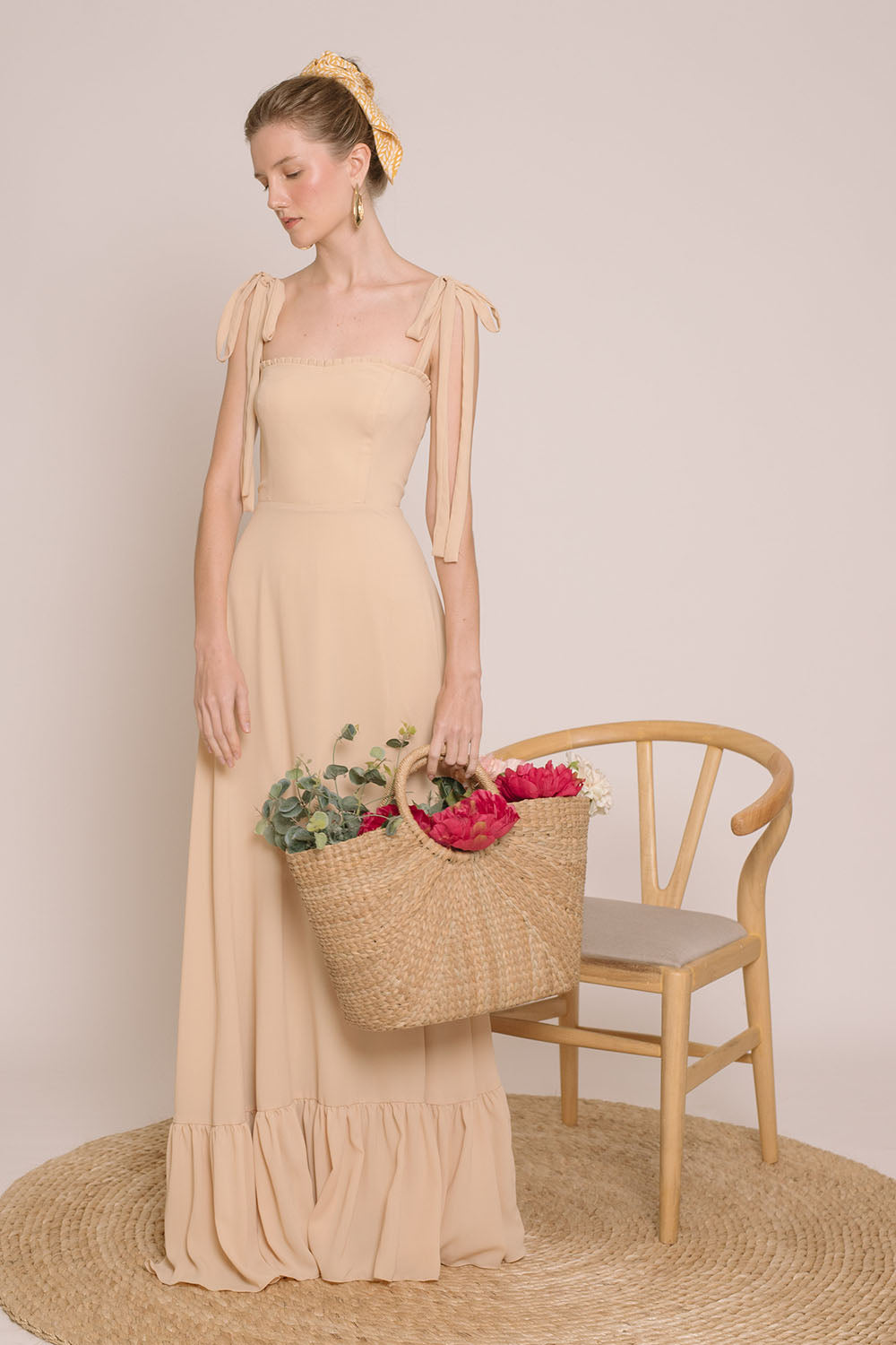 OAHU Chiffon Maxi Dress with Bow Straps (Nude Chiffon) – Zoo Label