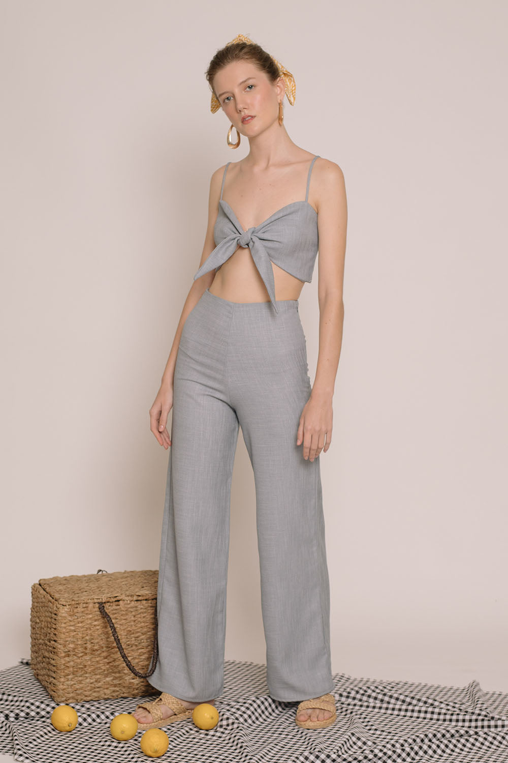 FIJI SET Tie Front Crop Top and Culottes (Serenity Blue Crepe)