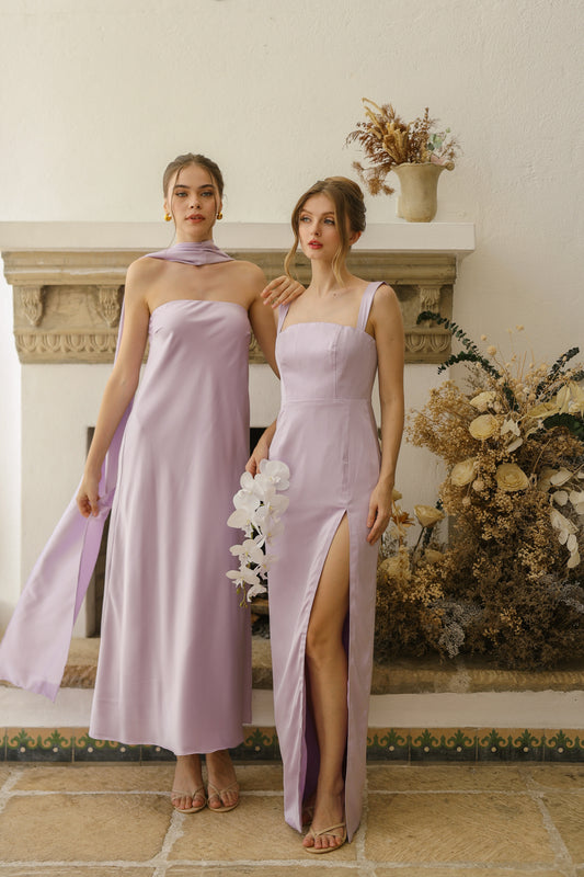 MANUELA Strappy Straight Cut Maxi with Slit (Lavender Sc Silk)