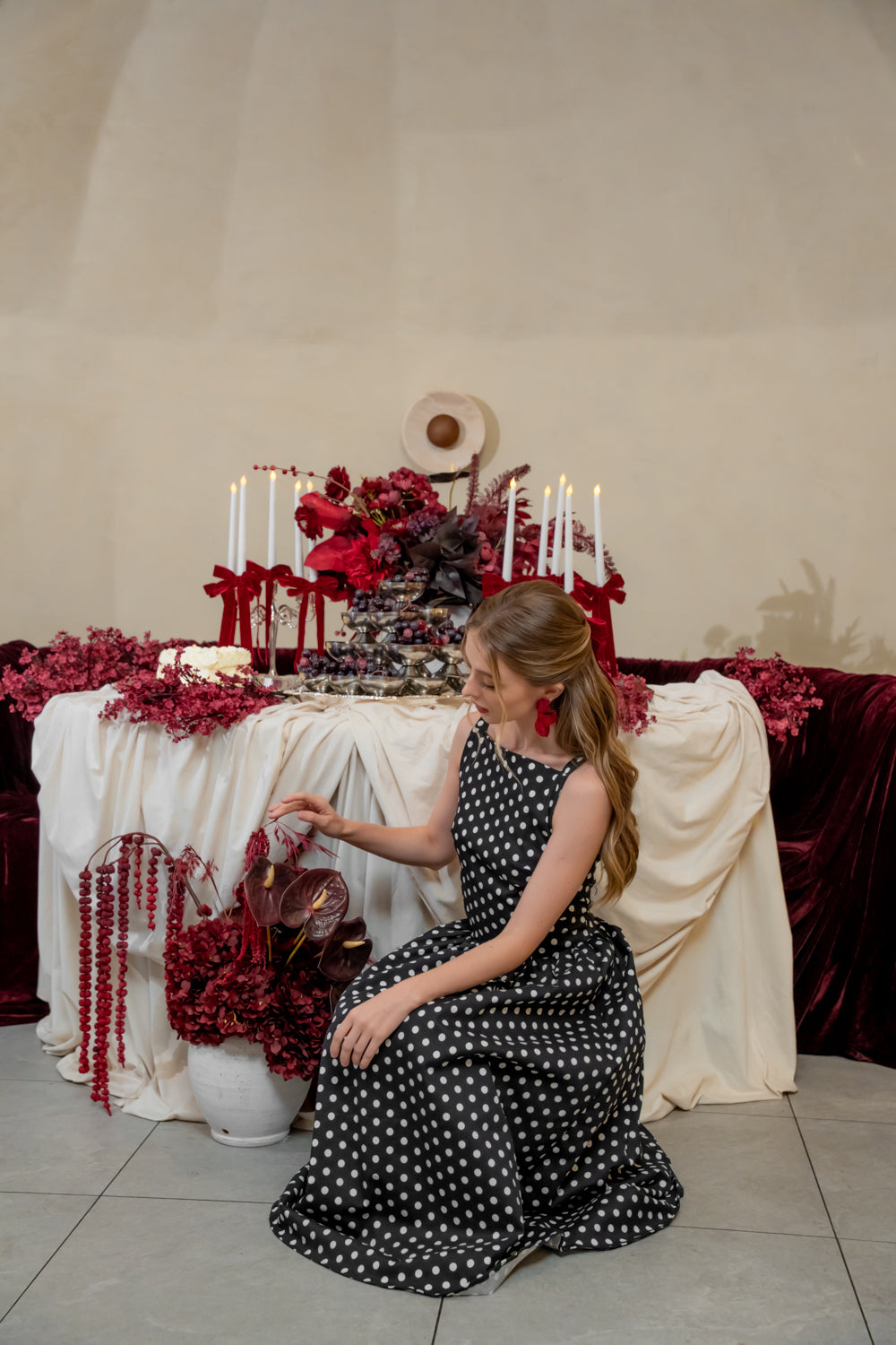 ROSINE DRESS Sleeveless Boat Neck Midi Dress (Polkadot)