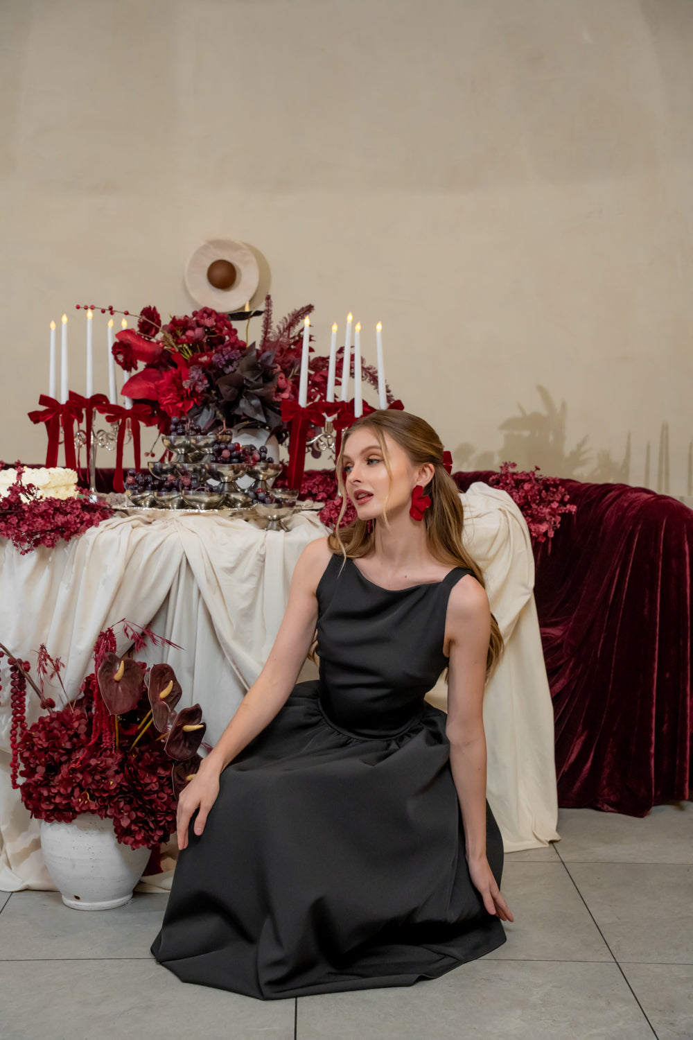 ROSINE DRESS Sleeveless Boat Neck Midi Dress (Black Neocrepe)