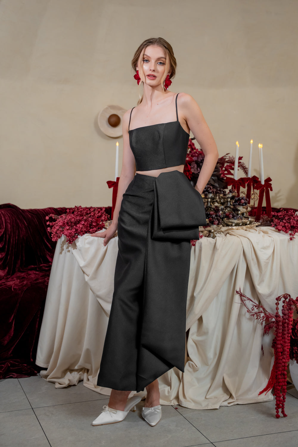 AMBROSIA SET Strappy Top and Side Bow Pencil Skirt (Black Gazaar)