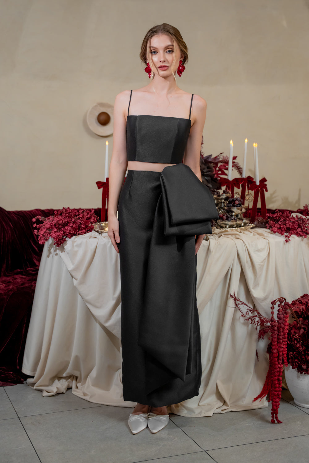 AMBROSIA SET Strappy Top and Side Bow Pencil Skirt (Black Gazaar)