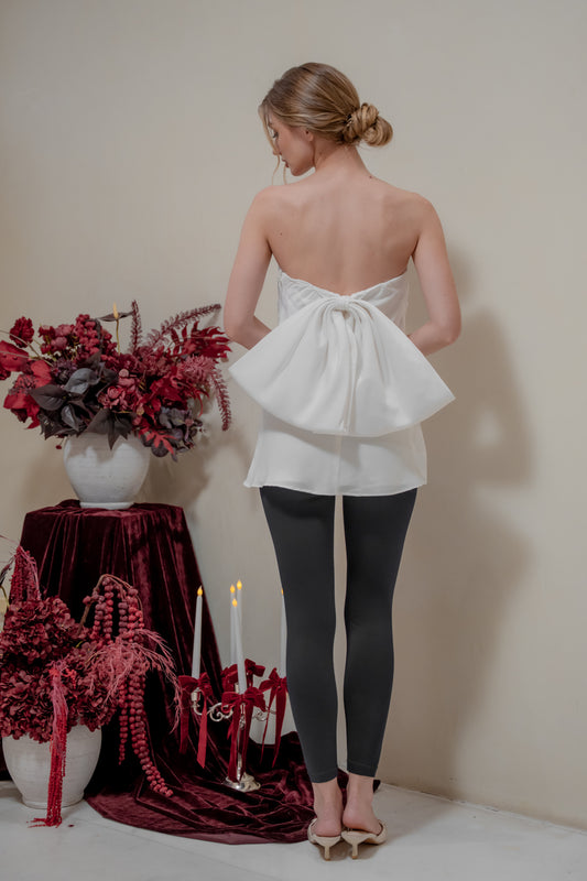 CALLA TOP Strapless Top with Bow Back (Blush Silk Crepe)