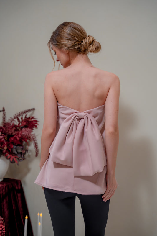 CALLA TOP Strapless Top with Bow Back (Blush Silk Crepe)
