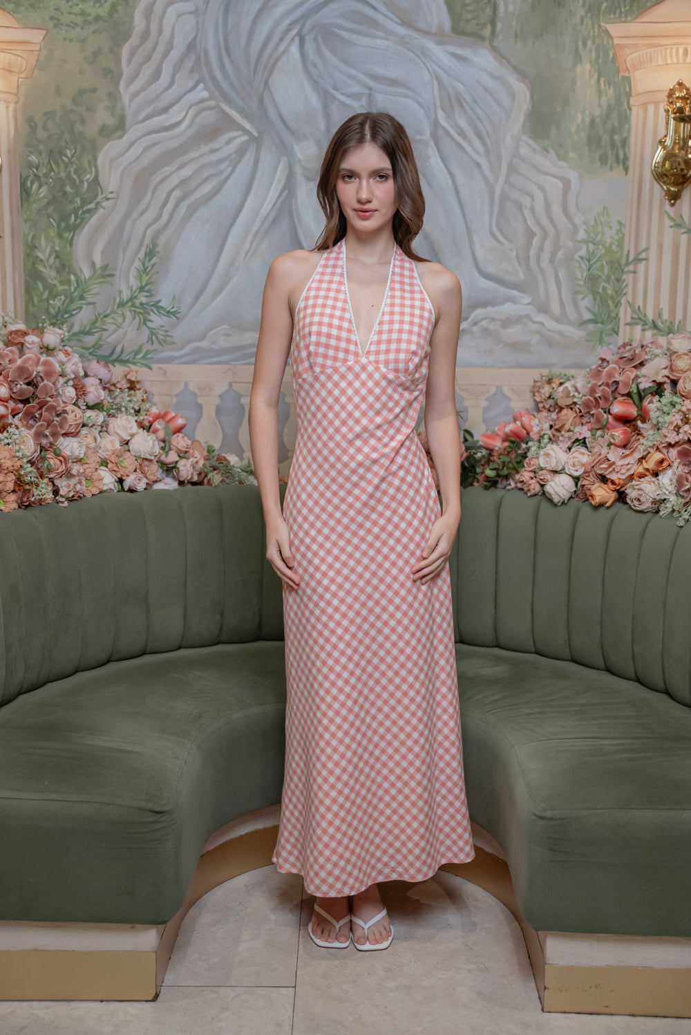 SAME DAY PICK UP - GRETA Halter Midi Dress (Gingham Pink Cotton)
