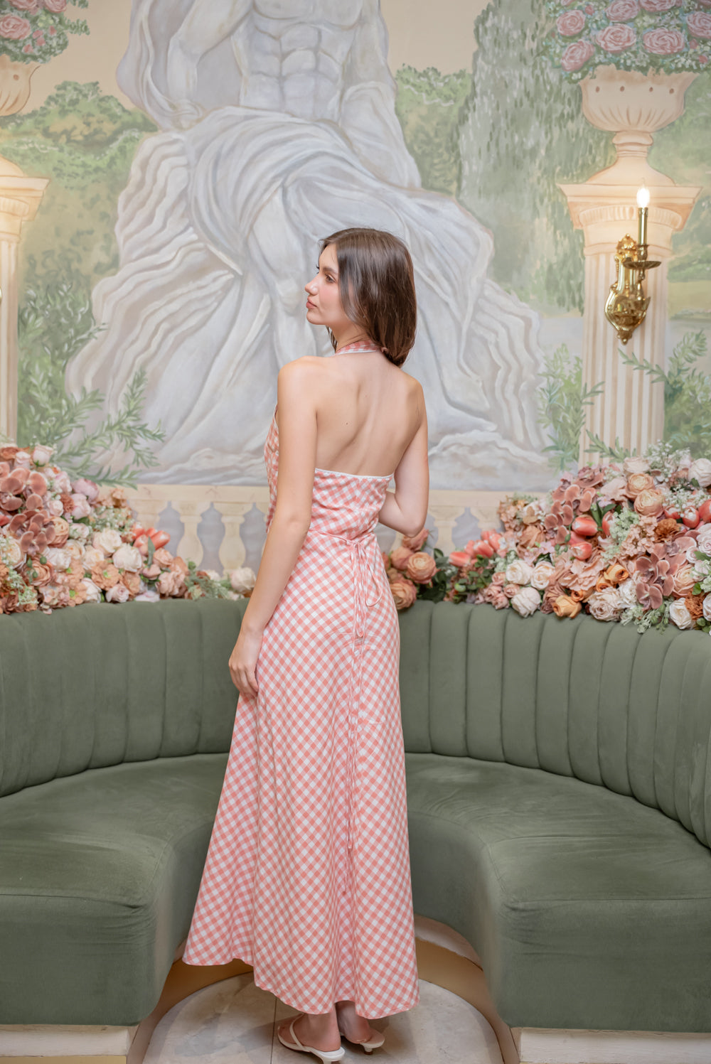 SAME DAY PICK UP - GRETA Halter Midi Dress (Gingham Pink Cotton)
