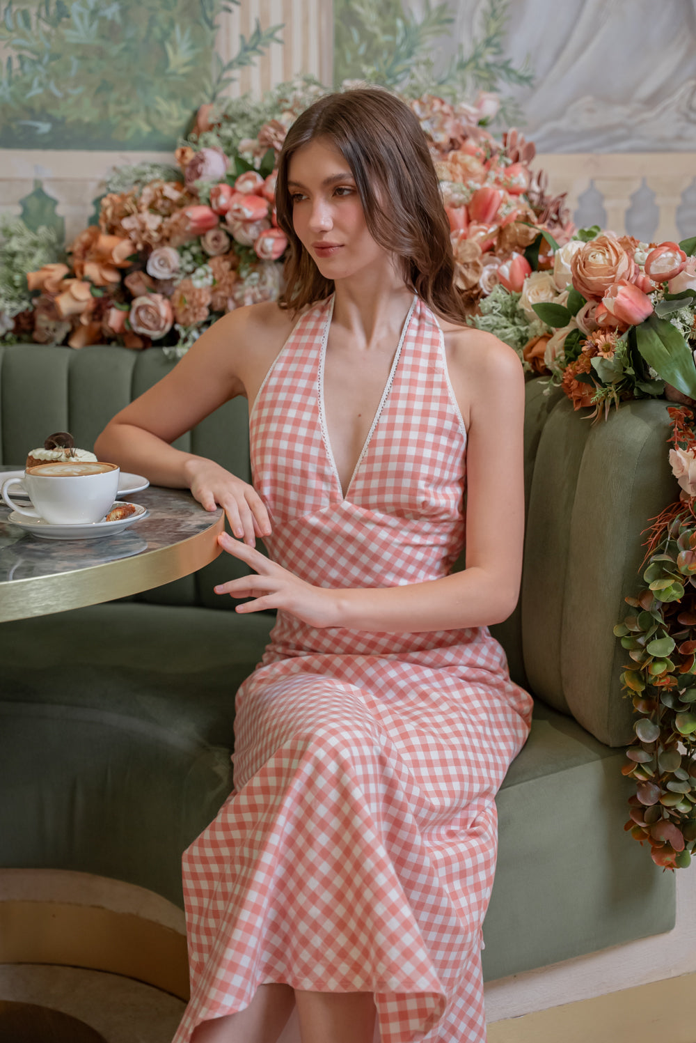 SAME DAY PICK UP - GRETA Halter Midi Dress (Gingham Pink Cotton)