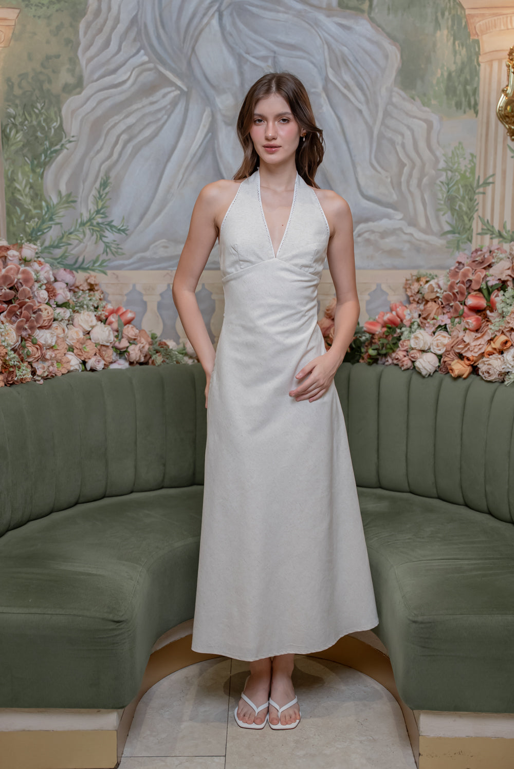 SAME DAY PICK UP - GRETA Halter Midi Dress (Tropical Linen Nude)