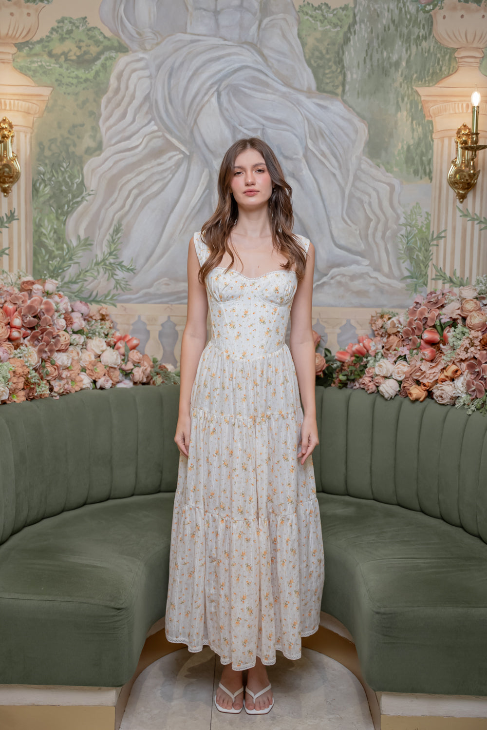 SAME DAY PICK UP - CAMILLE Layered Midi Dress (Yellow Floral Cotton)