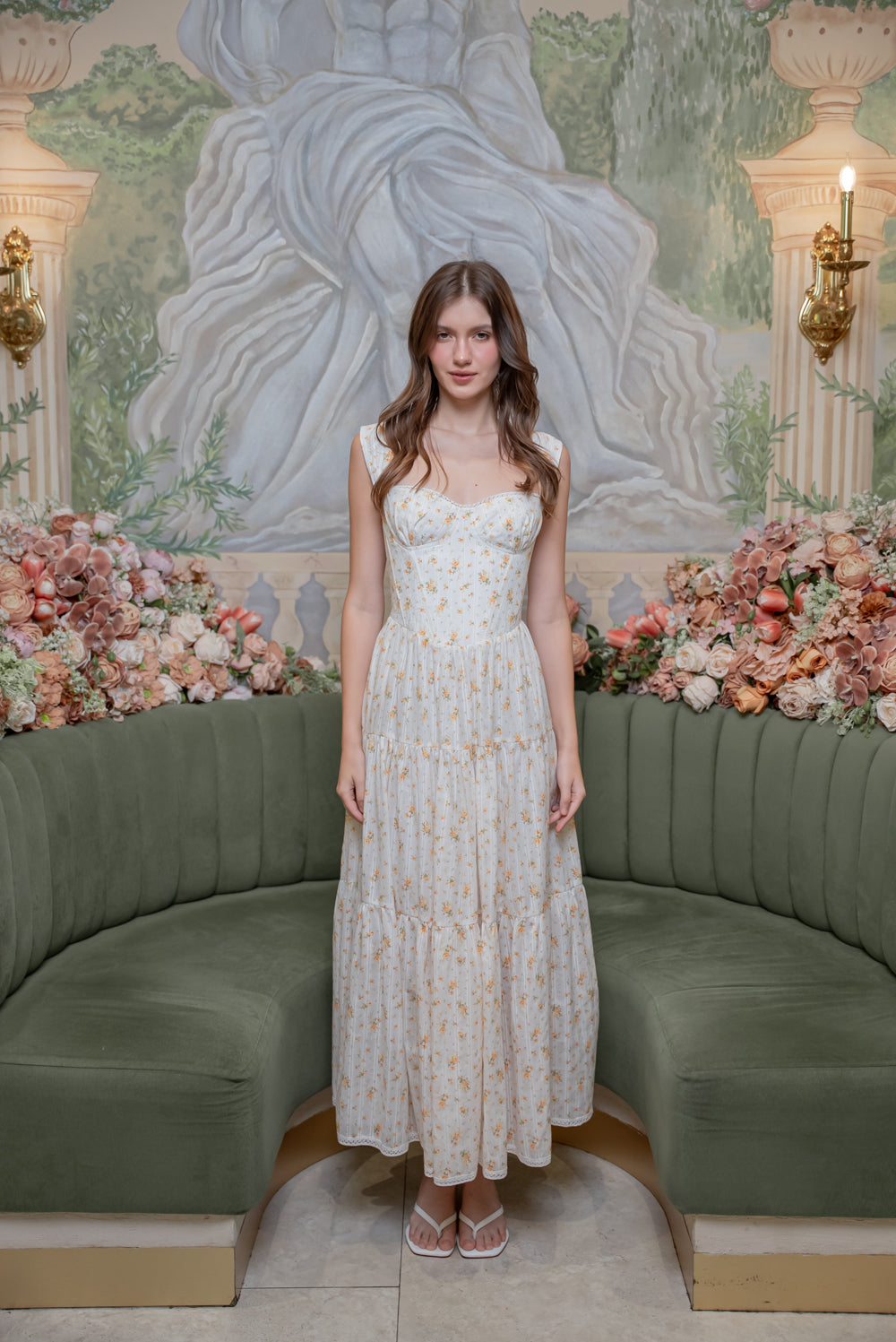 SAME DAY PICK UP - CAMILLE Layered Midi Dress (Yellow Floral Cotton)