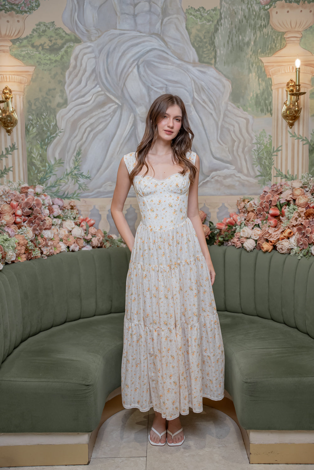 SAME DAY PICK UP - CAMILLE Layered Midi Dress (Yellow Floral Cotton)