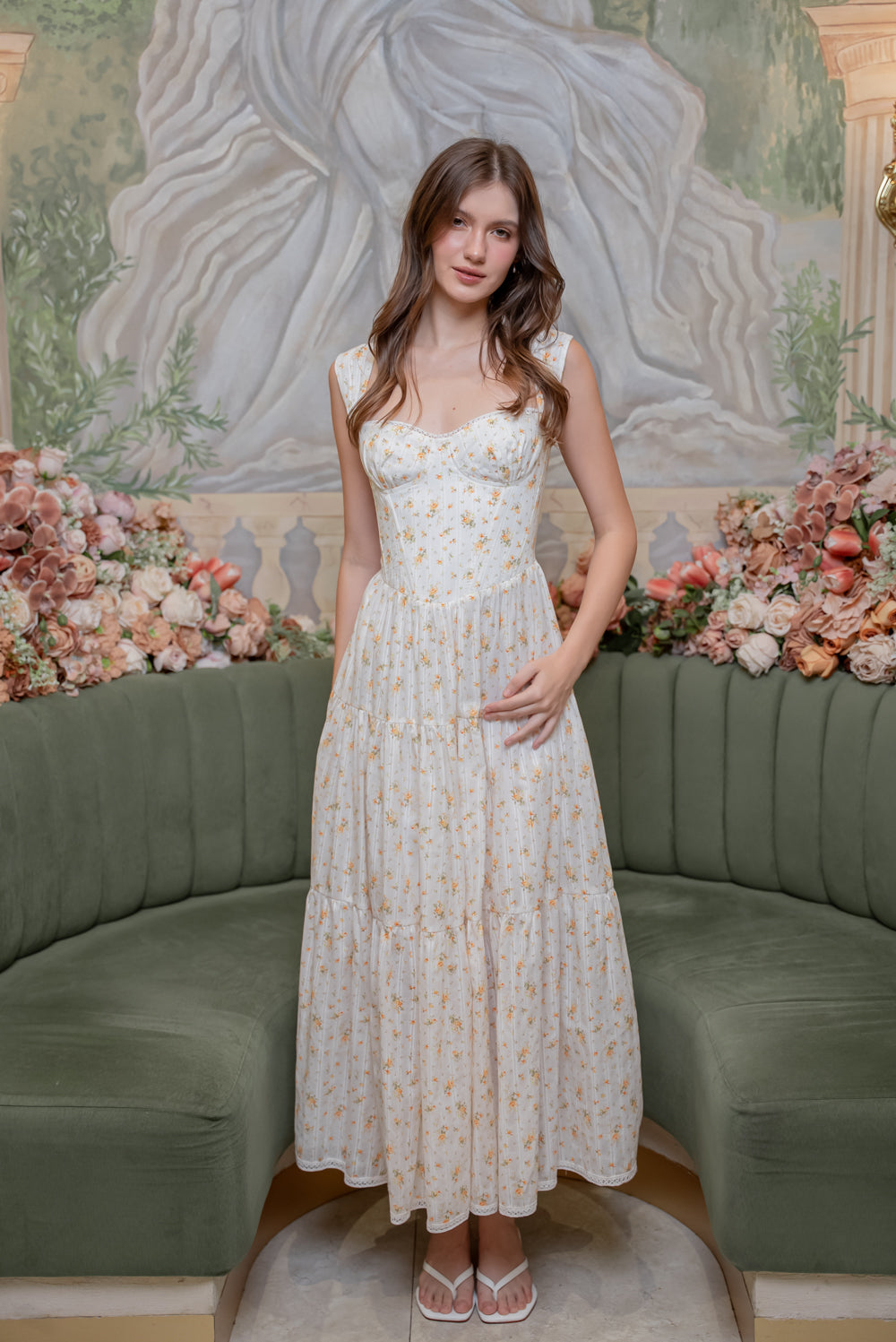 SAME DAY PICK UP - CAMILLE Layered Midi Dress (Yellow Floral Cotton)