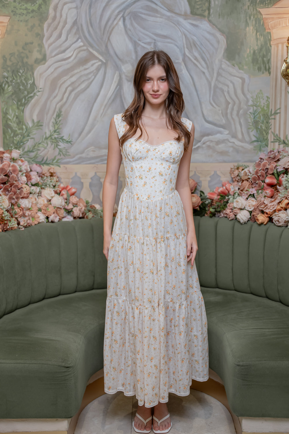 SAME DAY PICK UP - CAMILLE Layered Midi Dress (Yellow Floral Cotton)