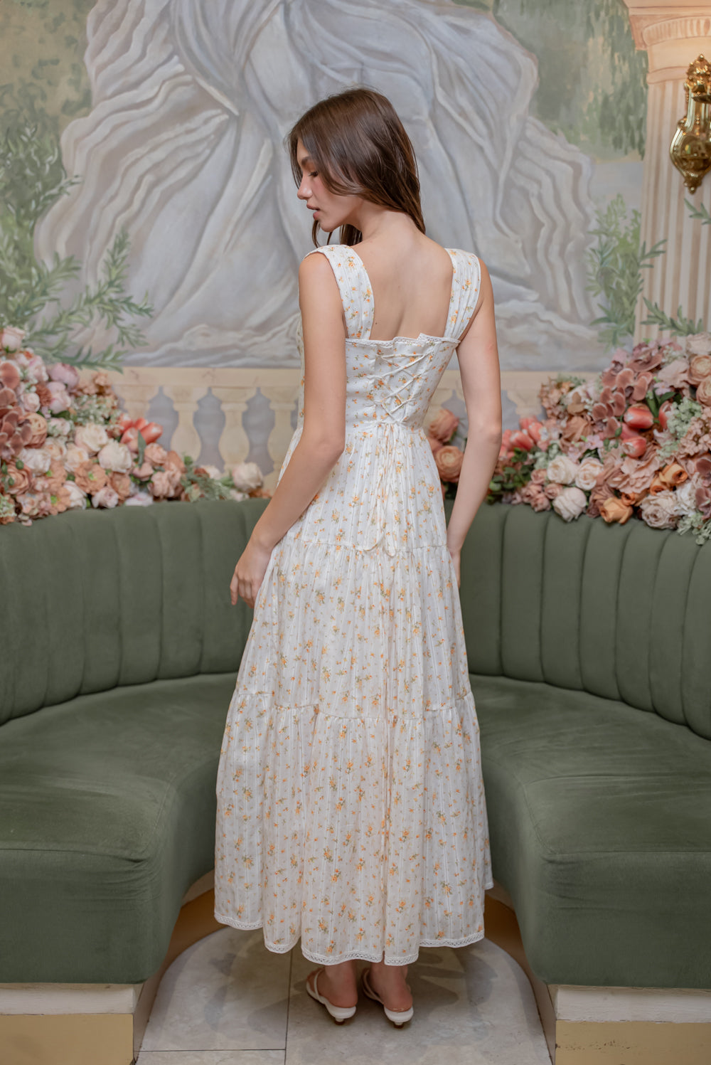 SAME DAY PICK UP - CAMILLE Layered Midi Dress (Yellow Floral Cotton)